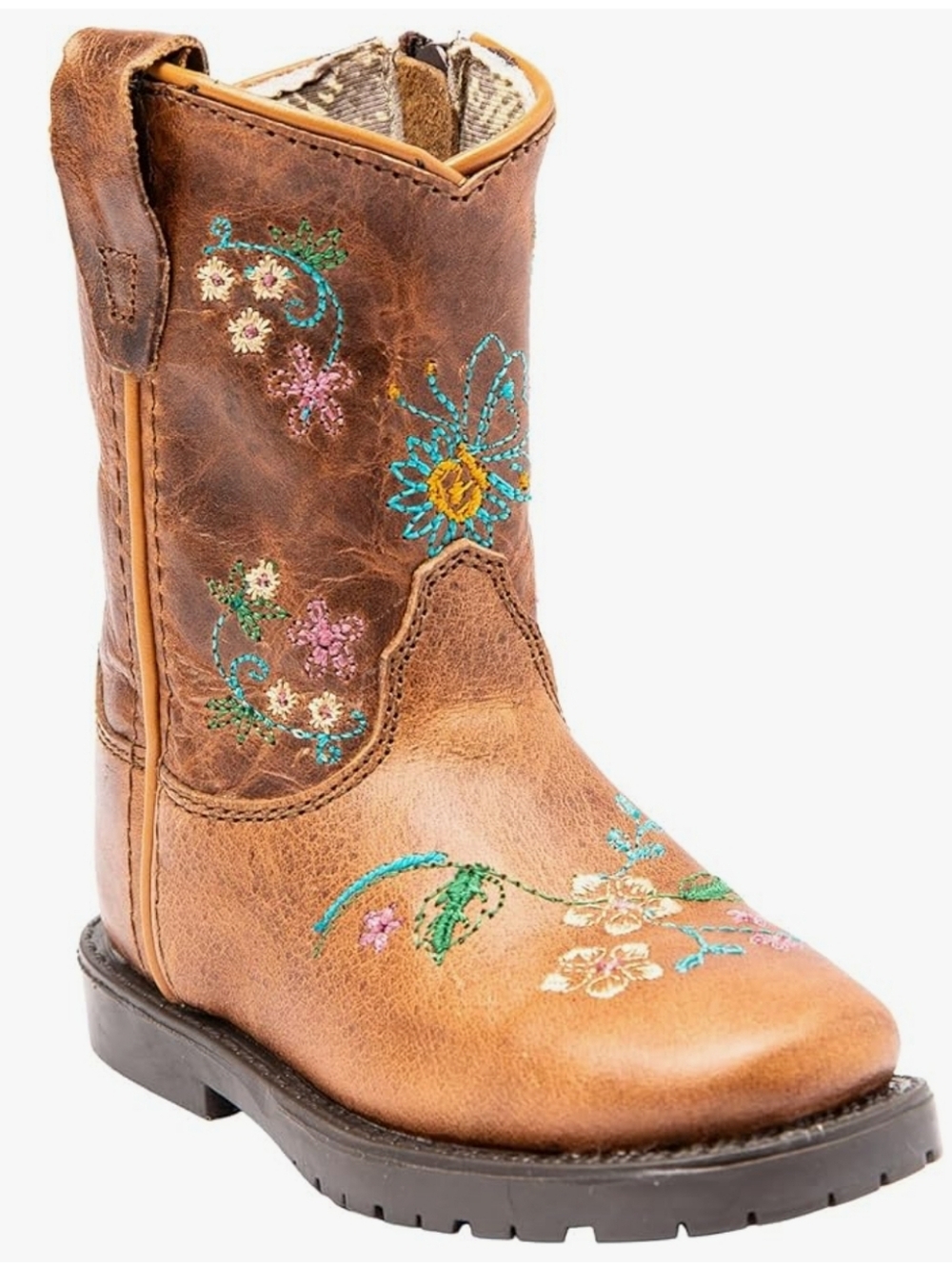 Brown Embroidered Floral Leather Cowgirl Boot